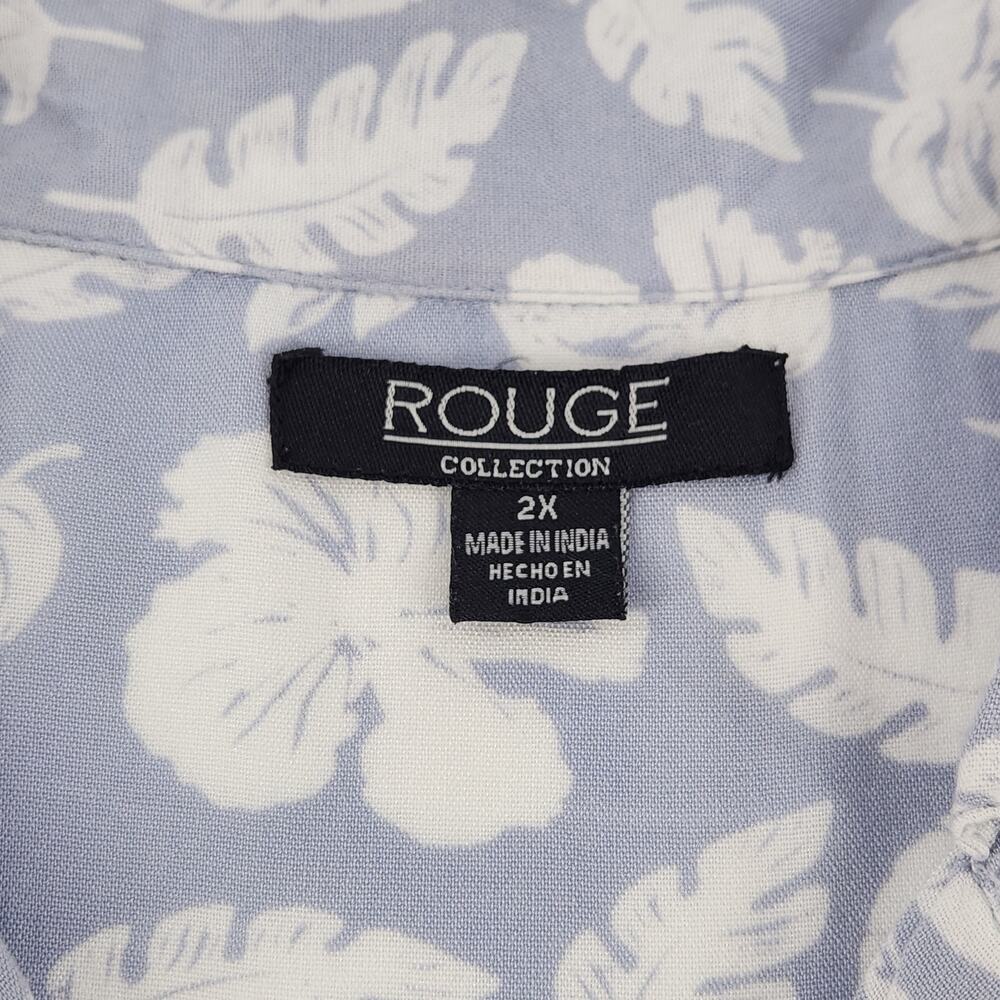 Rouge Collection Button Up Crop Blouse Size 2X Blue Palm Print Tie Waist Boho - Picture 3 of 7